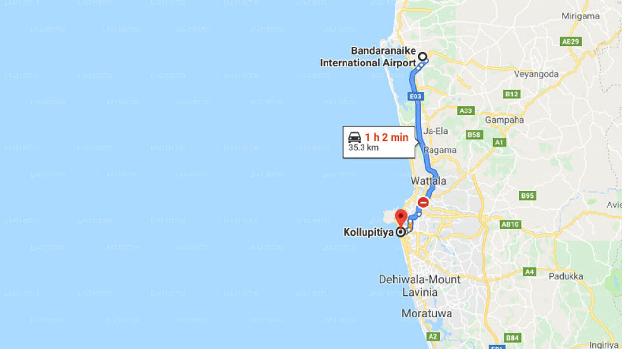 Transfer between Colombo Airport (CMB) and Nawamini Travels, Kollupitiya