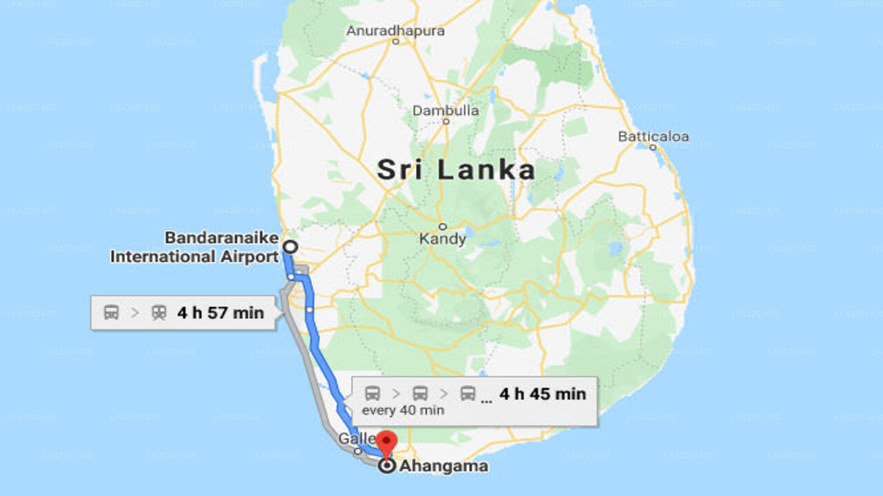 Transfer between Colombo Airport (CMB) and Villa Mayurana, Ahangama