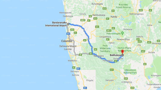 Transfer between Colombo Airport (CMB) and The Glenrock, Belihuloya