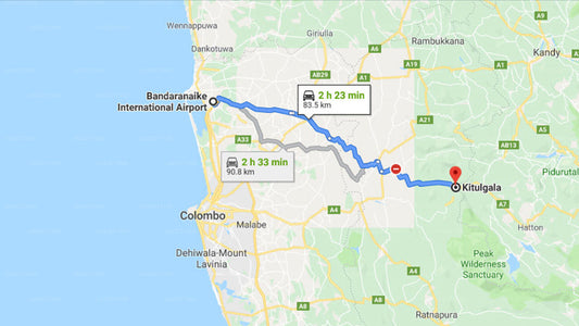 Transfer between Colombo Airport (CMB) and Palm Stone Retreat, Kitulgala