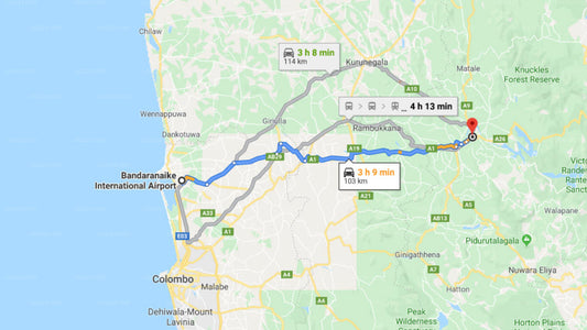 Transfer between Colombo Airport (CMB) and Santani Resort and Spa, Kandy