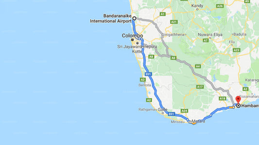 Transfer between Colombo Airport (CMB) and Ocean Cottage Kalametiya by Everton Holidays, Hambantota