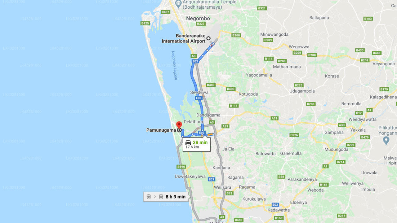 Transfer between Colombo Airport (CMB) and Seaside Villa, Pamunugama