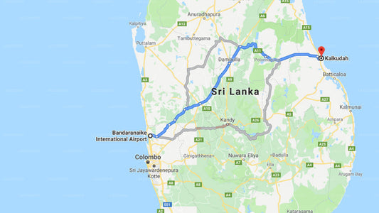 Transfer between Colombo Airport (CMB) and Dickson beach cabanaa, kalkudah